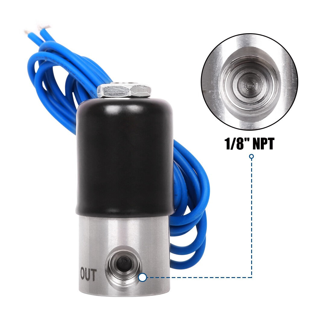 1/8" Blue NPT Stainless Steel Electric Solenoid Valve 12VDC Normally Closed VITON(NO2)