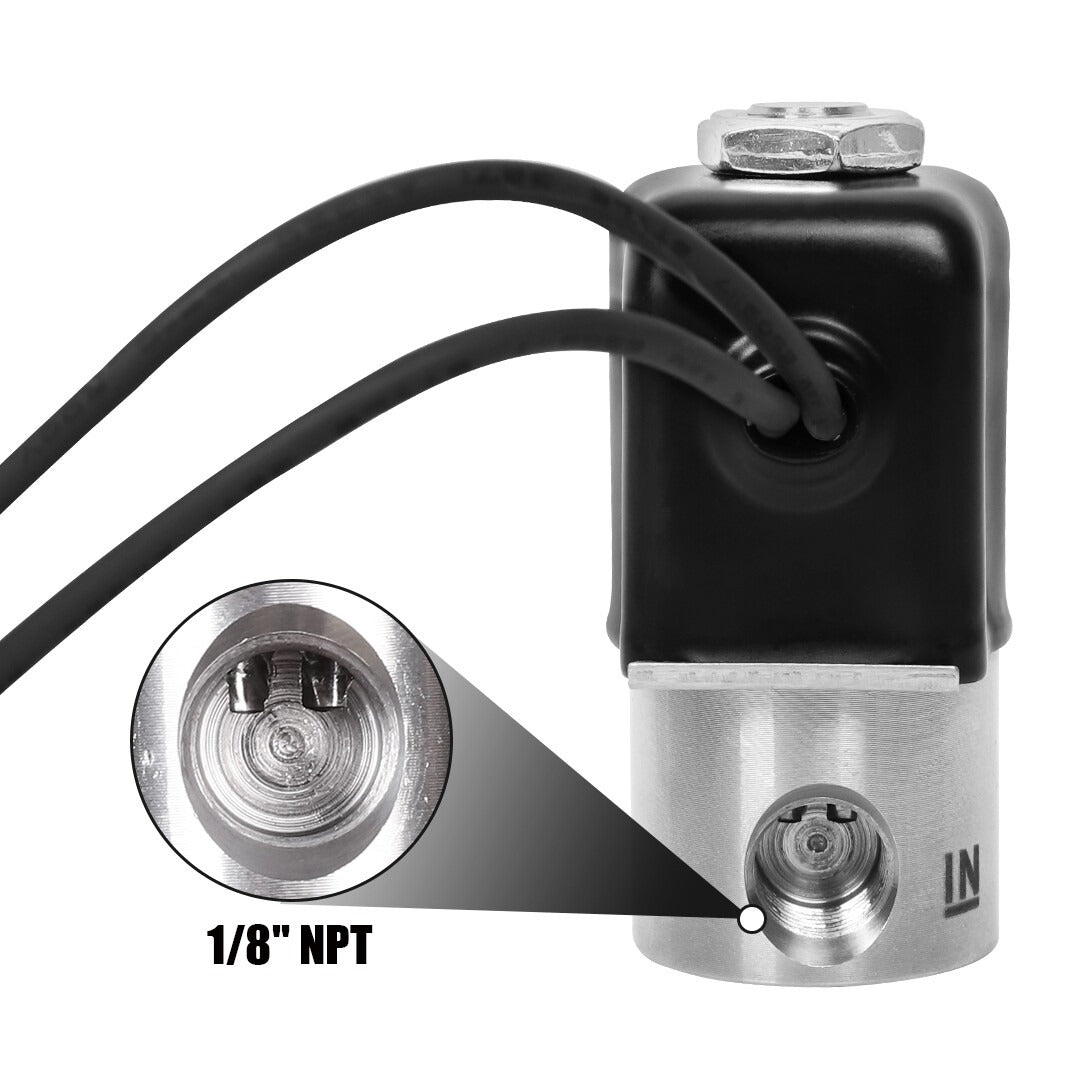 1/8" Black NPT Stainless Steel Electric Solenoid Valve 12VDC Normally Closed VITON (Water / Methanol)