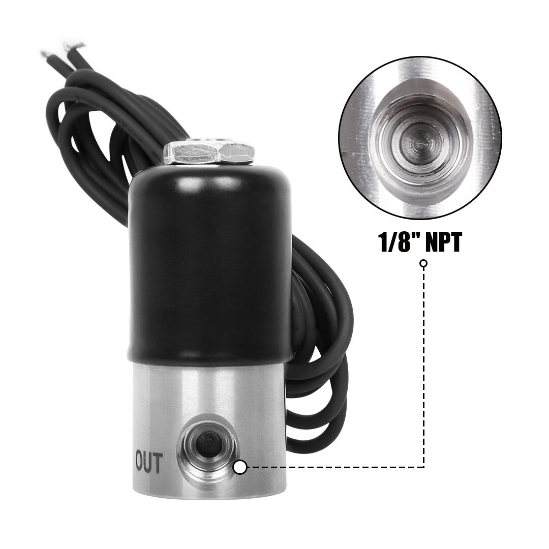 1/8" Black NPT Stainless Steel Electric Solenoid Valve 12VDC Normally Closed VITON (Water / Methanol)